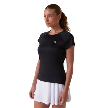 Imagen de FILA Basic Remera manga corta de tenis para mujer - Negro/Rojo